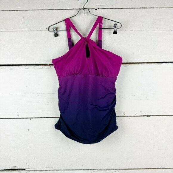 Lands end High Neck to One Shoulder Multi Way Tankini Swimsuit Top xs 2-4 - Picture 6 of 7